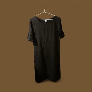 Jcrew short ruffled sleeve black cotton midi dress